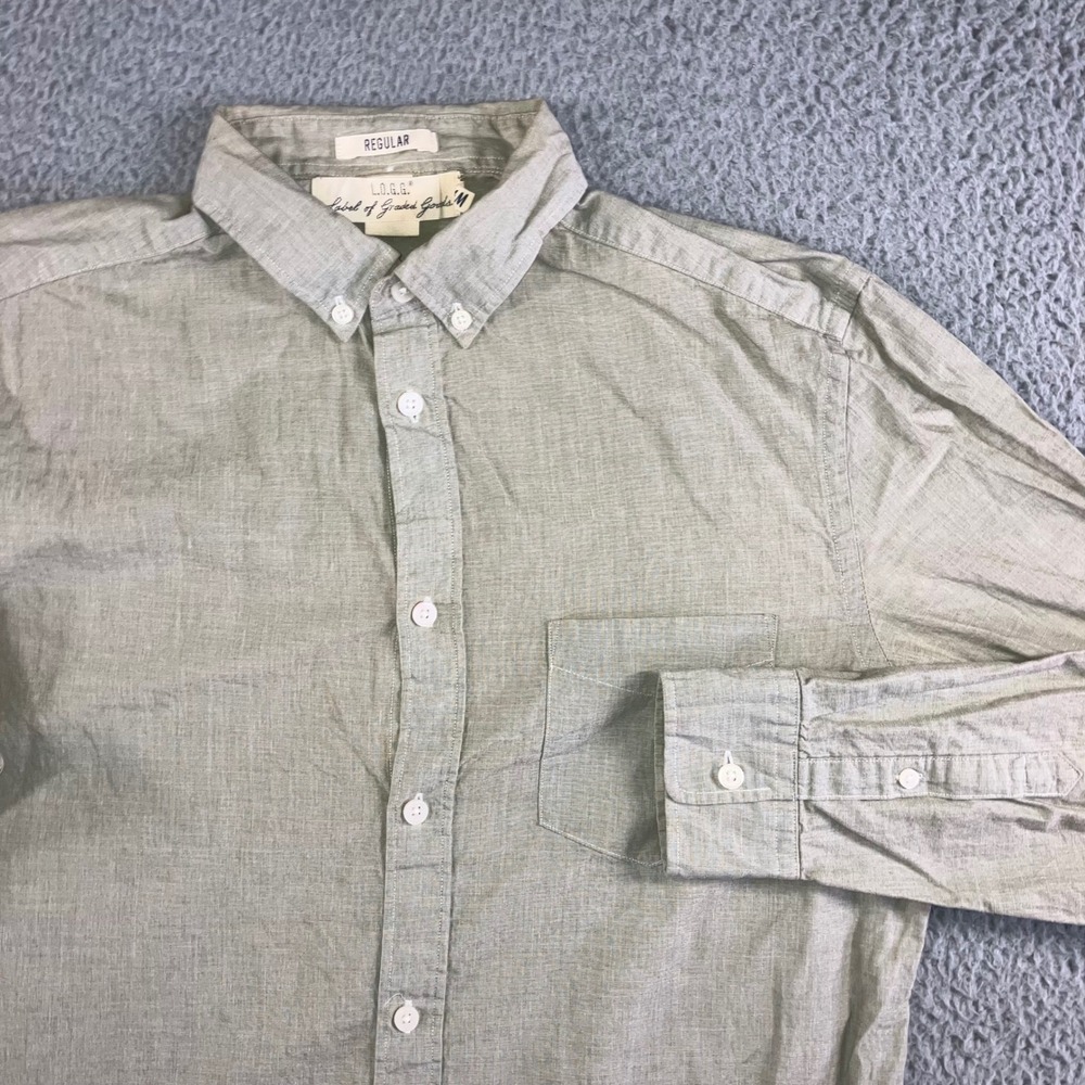 L.O.G.G. Button Down Shirt Men M Olive Green Cotton‎ Regular Fit Long Sleeve